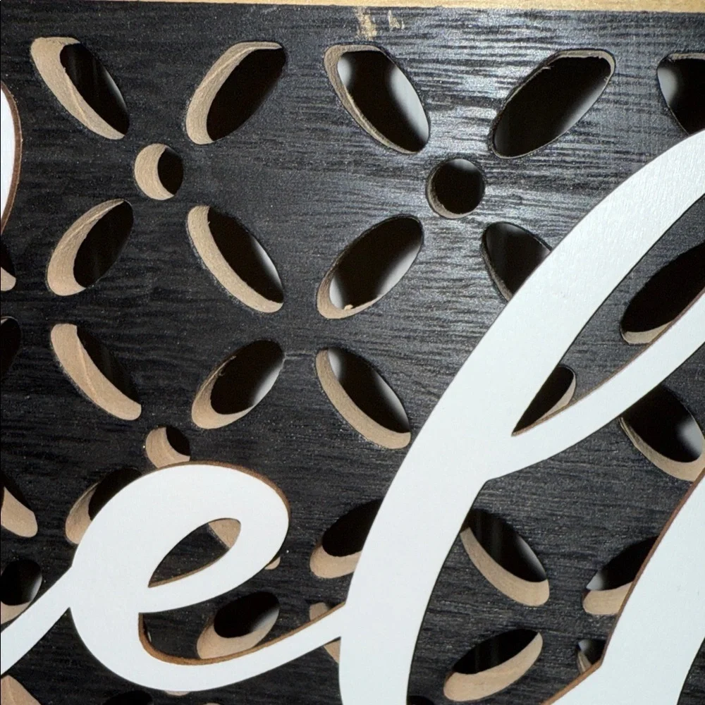 Huntington Home Tan and Black Circle Sign with Checkered Bow